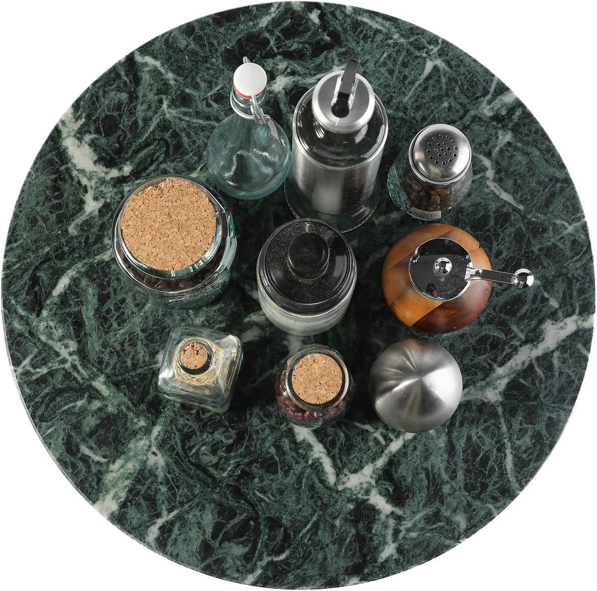 Marble Lazy Susan, 16 in Turntable Organizer for Cabinet Pantry Kitchen Countertop Fridge Bathroom Makeup Vanity Countertop, Detachable Organizer (Indian Green)