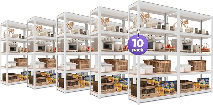 HOMEDANT House 5-Tier Laminated Metal Shelving Unit Adjustable Storage Utility Rack Heavy Duty Shelves Organization Multipurpose Shelf Kitchen Garage Pantry Closet 10Pack