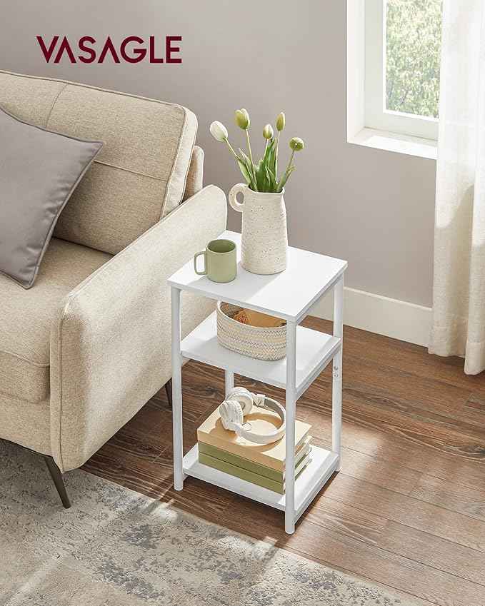VASAGLE Side Table, Small End Table, Tall Nightstand for Living Room, Bedroom, Office, Bathroom, White ULET273W14