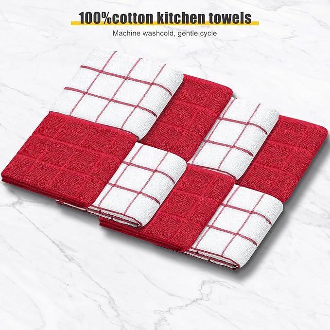 Oven Mitts Kitchen Towels Dishcloths with Pot Holders Sets 12PCS, Dish Towels Sets, Oven Gloves Pot Pads Heat Resistant 500 Degrees with Non-Slip Silicone Surface for Cooking Baking Grilling Red