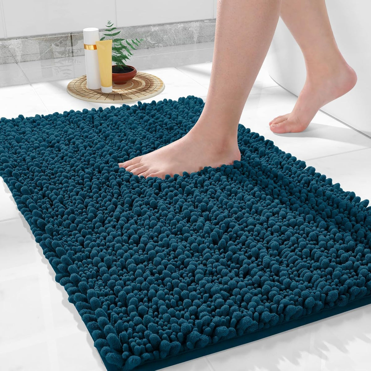 Yimobra Large Bathroom Rugs Non Slip Washable 36x24 Inch - Ultra Soft Absorbent Chenille Bath Mat, Quick Dry Shaggy Floor Carpet for Tub Shower, Peacock Blue Home Decor Accessories