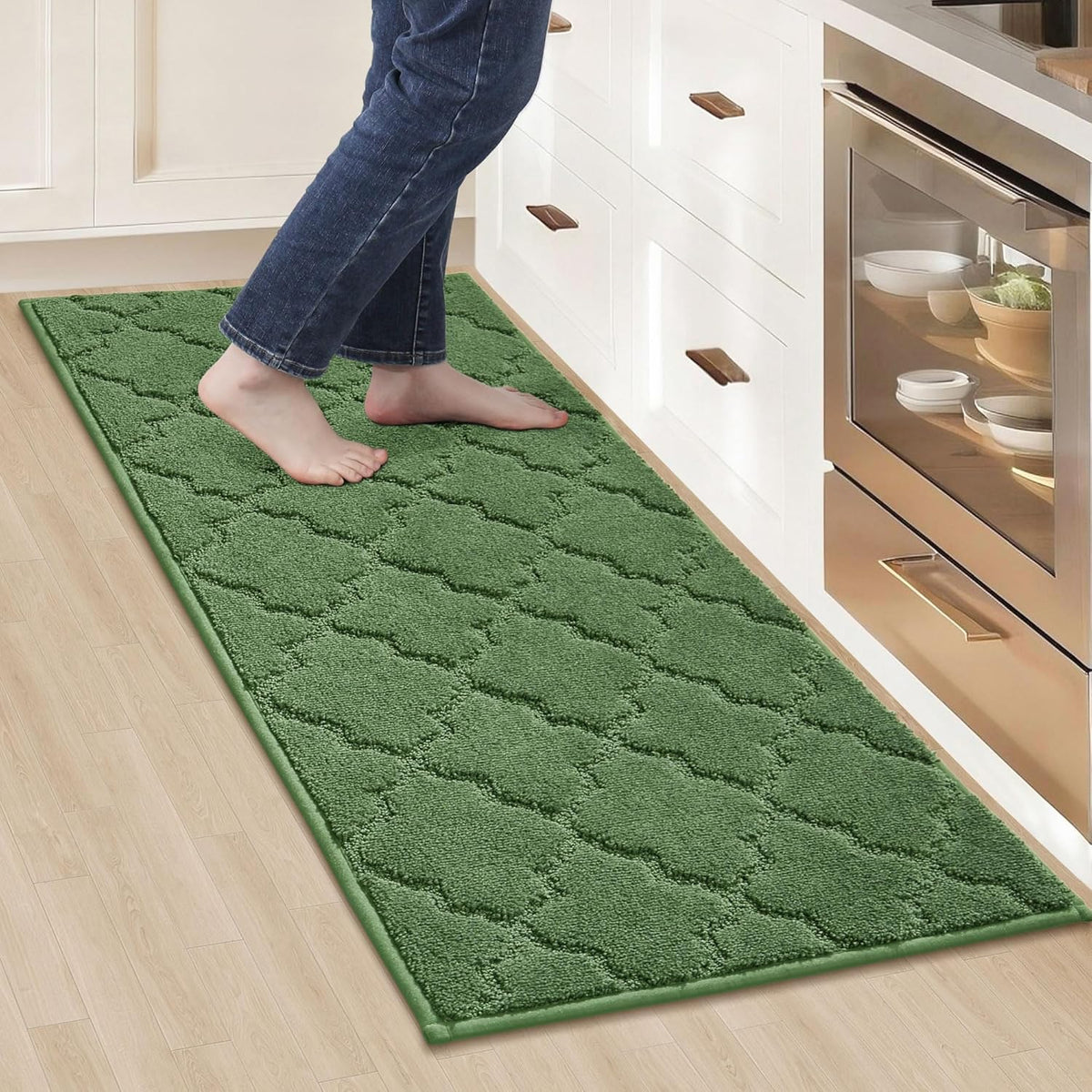 COSY HOMEER Kitchen Rugs 20"x48" Non-Slip Absorbent Soft Kitchen Runner Rug Polyester Kitchen Mats for Floor Washable Kitchens Standing Floor Mat for Sink Mat,Hallway,Laundry,Green