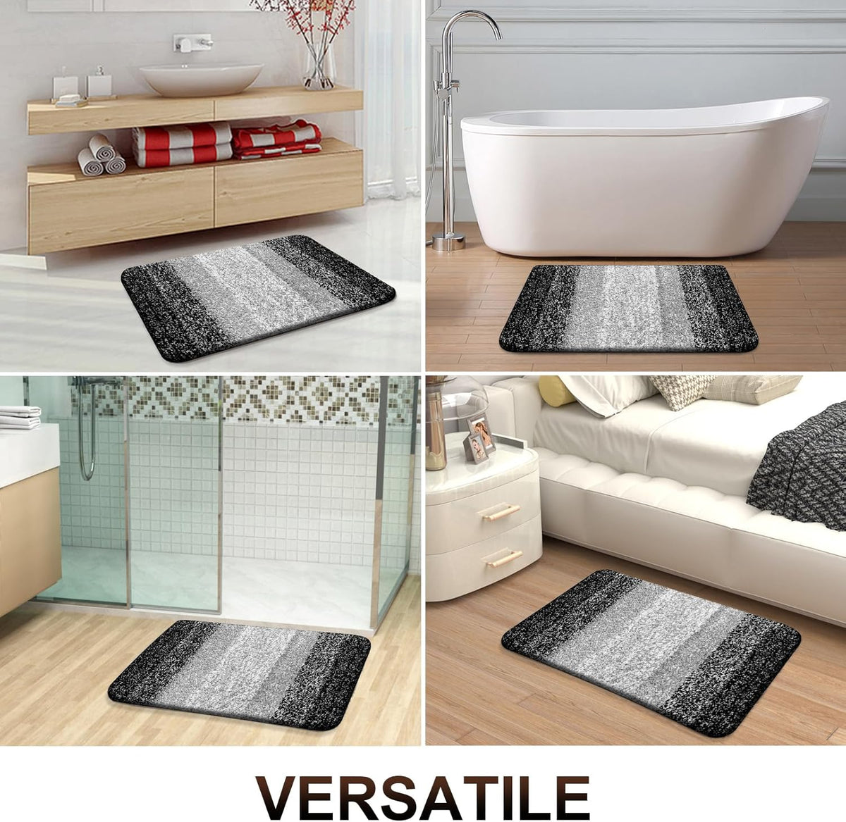 OLANLY Bathroom Runner Rugs 40x24, Extra Soft Absorbent Microfiber Bath Rugs, Rubber Backing, Quick Dry, Machine Washable Bath Mats for Bathroom Floor, Tub and Shower, Home Decor Accessories, Black