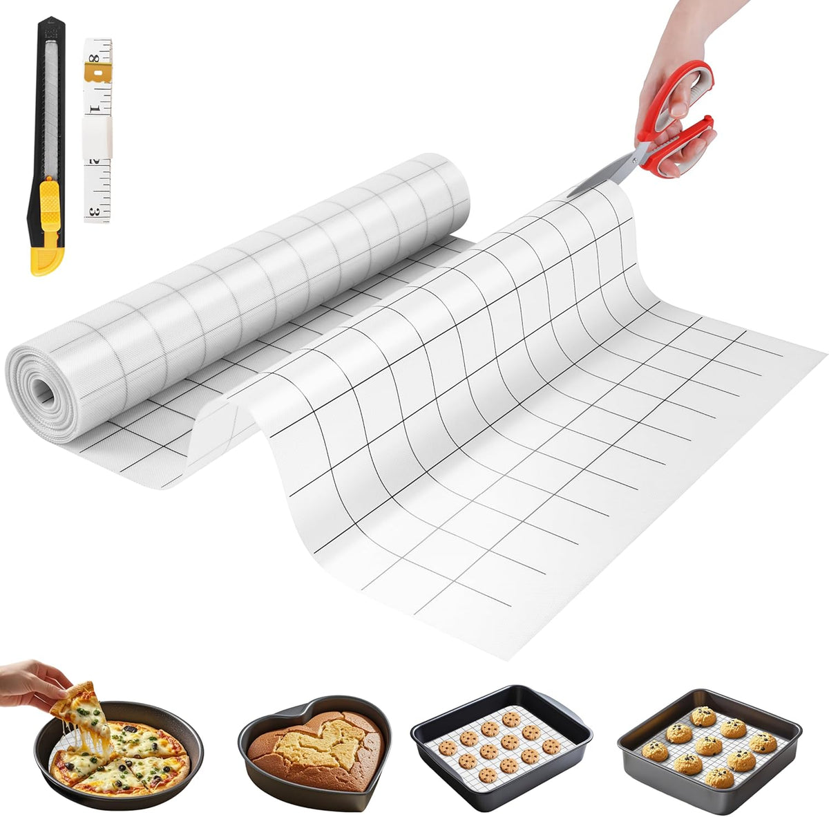 Silicone Baking Mat, 12 IN x 6 FT Free Cutting Baking Sheet,Non-Stick Reusable Dough & Pastry Mat,Non-Slip Silicone Mat Roll for Air Fryer Liner,Freeze Dryer,Oven Baking Pan,Kitchen Counter