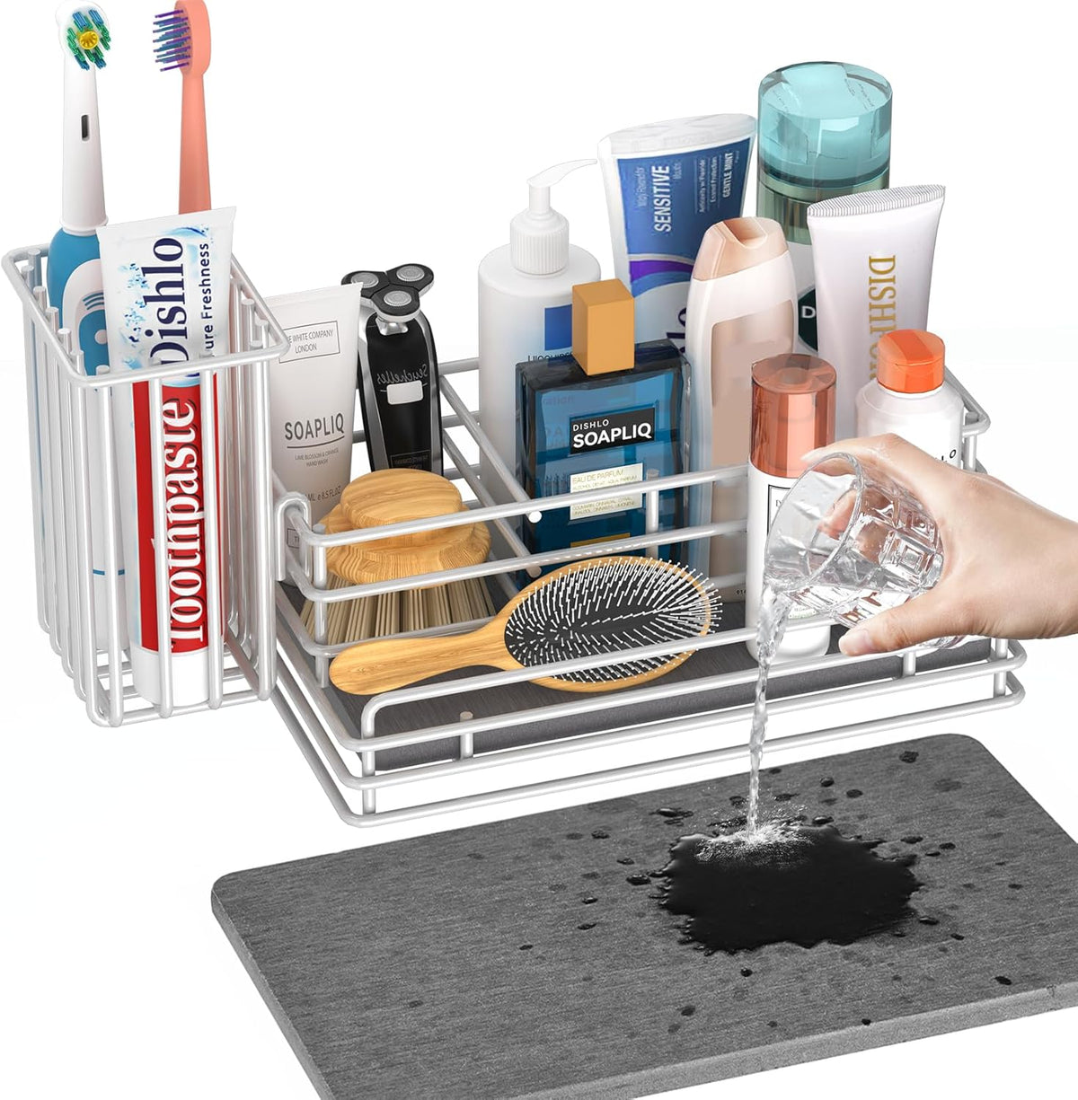 Yofidra Sponge Holder for Kitchen Sink Organizer Caddy: Sink Sponge with Instant Drying Stone, Metal Stainless Steel Basket Home Decor Storage and Organization Accessories 9.5" X 5.5" X 5.7" (White)