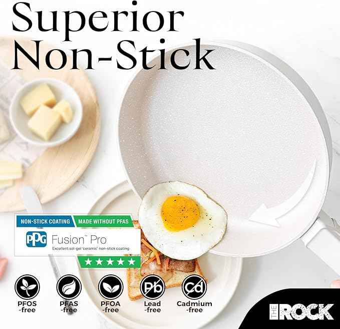 THE ROCK SOHO 15Pcs Ceramic Cookware Set – Non toxic Pots and Pans Set Non Stick with ROCK.TEC – Nothing Sticks, Never Warps, Lasts Longer, PTFE PFOA & PFAS Free, Induction & Dishwasher Safe, Cream
