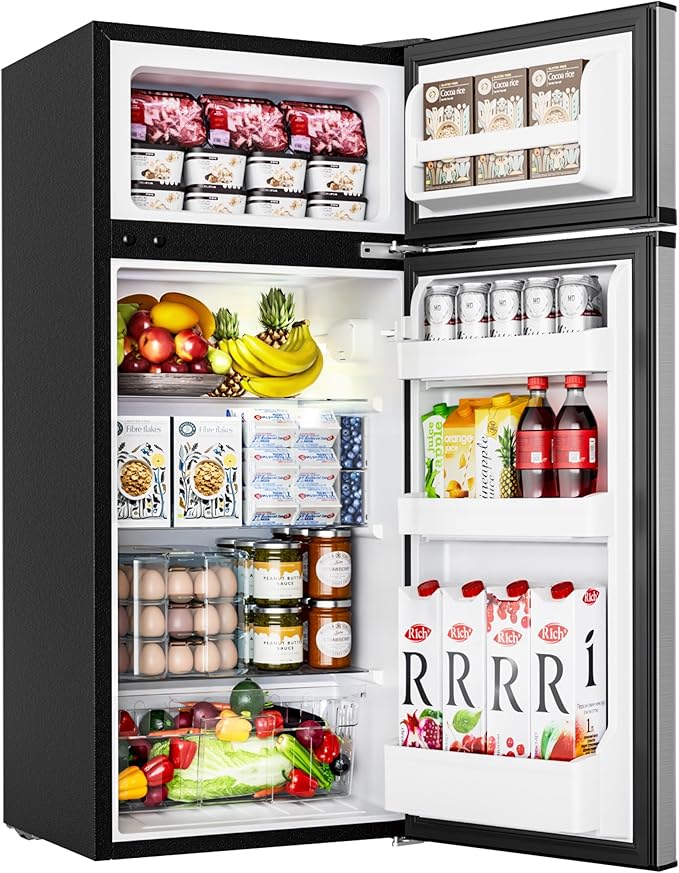EUHOMY Mini Fridge with Freezer, 4.5 Cu.Ft Mini Refrigerator fridge, 2 door For Bedroom/Dorm/Office/Apartment - Food Storage or Cooling drinks, Silver