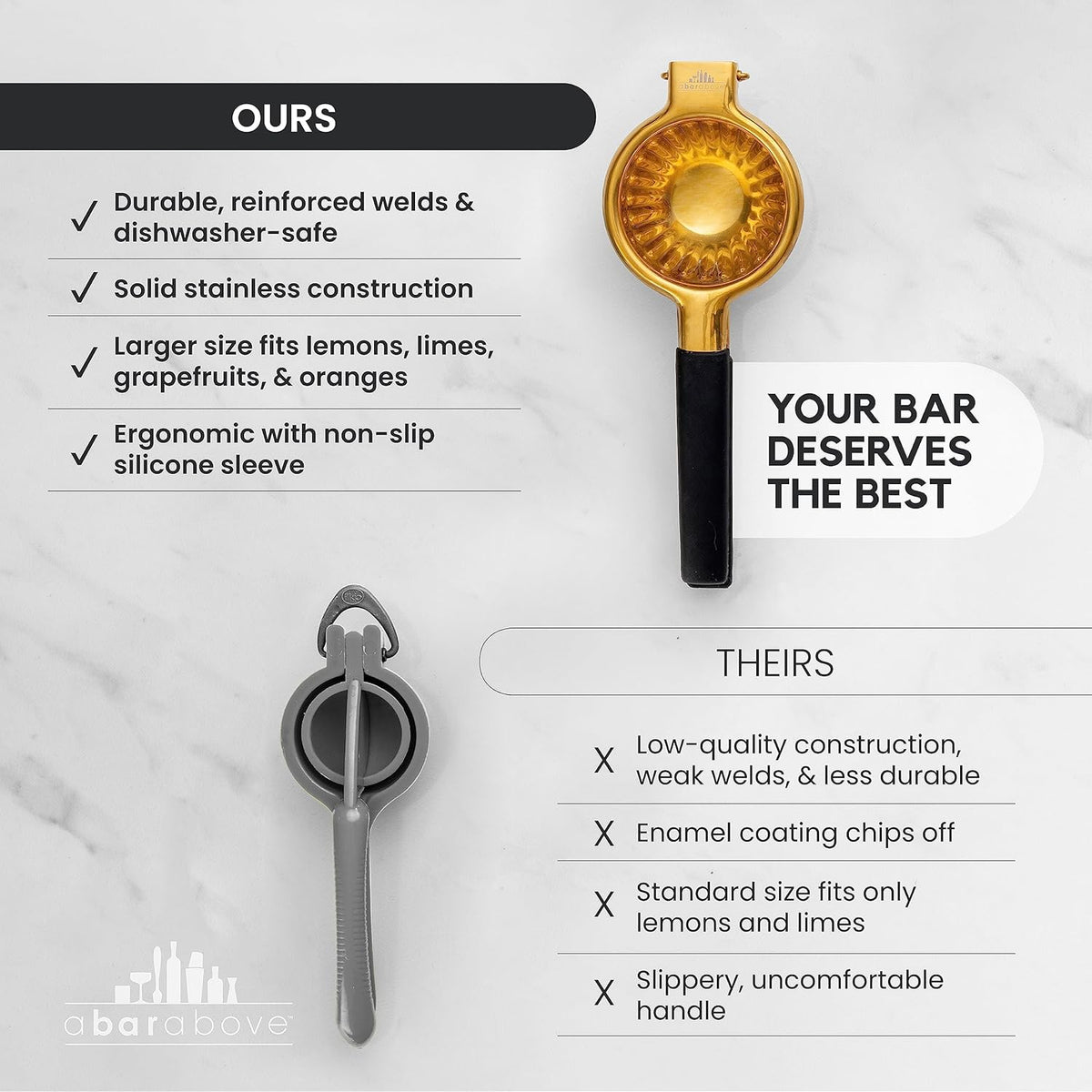 A Bar Above Premium Quality Hand Juicer, for Cocktails, Heavy Duty, Stainless Steel Juicer, Lime, Lemon, and Oranges, Citrus Juicers, for Mixologists and Bars, Fruit Juice Extractor, Silver, 3 Pack