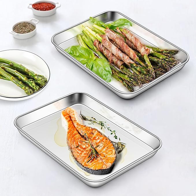 Homikit 1 Pack Baking Sheet, 9 x 7 Inches Stainless Steel Cookie Tray for Baking Cooking Toasting, Mini Metal Toaster Oven Baking Pan Non Stick, Rustproof & Mirror Finish, Dishwasher Safe