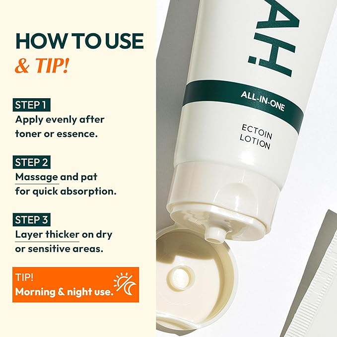 All-in-one Ectoin Lotion - Korean Face Moisturizer with Ectoin, Squalane and Ceramide - Hydrating, Pore Care, Barrier Strengthening - Gentle on All Skin Types, 3.38 fl.oz.