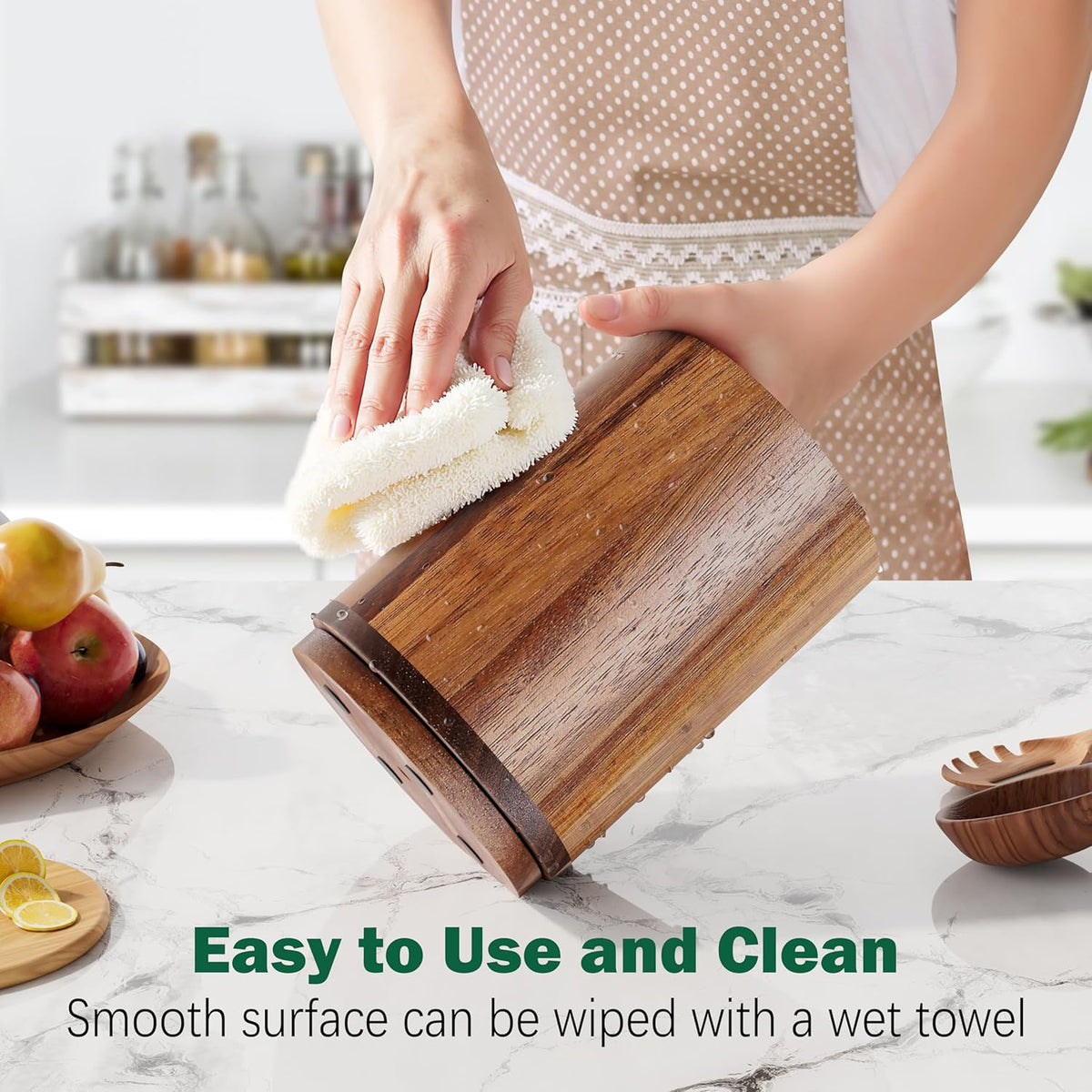 Utensil Holder, Acacia Wood Kitchen Utensil Holder for Countertop, 360°Rotating Cooking Utensil Crock for Kitchen Counter, 7.2" Large Utensil Organizer for Spatula