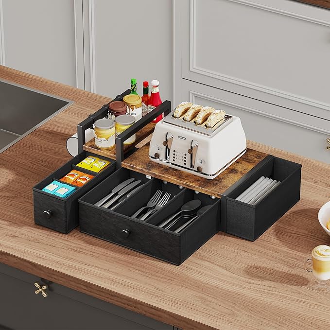 Homeiju Coffee Pod Drawers - K Cup Organizer, Nespresso Pods Holder with Mug Rack, Coffee Holder for Countertop, 52 Capacity Pods, Suitable for Kitchens, Offices and Coffee Bars(Brown)