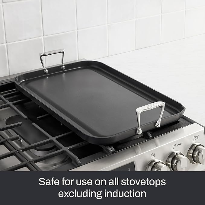 All-Clad HA1 Hard Anodized Nonstick Griddle Pan For Stovetop 13 x 20 Inch, Double Burner, Professional Cookware, Dishwasher-Friendly, Oven-Safe Up to 500°F, Black