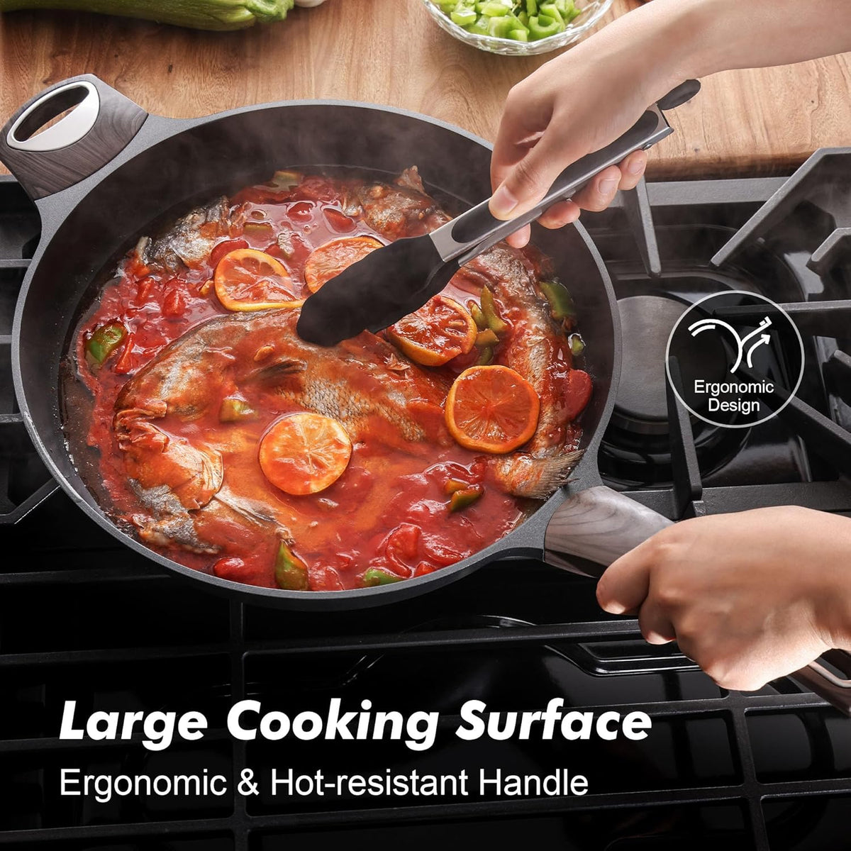 SENSARTE Nonstick Frying Pan Skillet 12.5Inch Large Non Stick Omelette Pans with Ergonomic Handle, Healthy Kitchen Cooking Chef's Pan, Free of Intentionally Added PFOA, Induction Compatible, Black