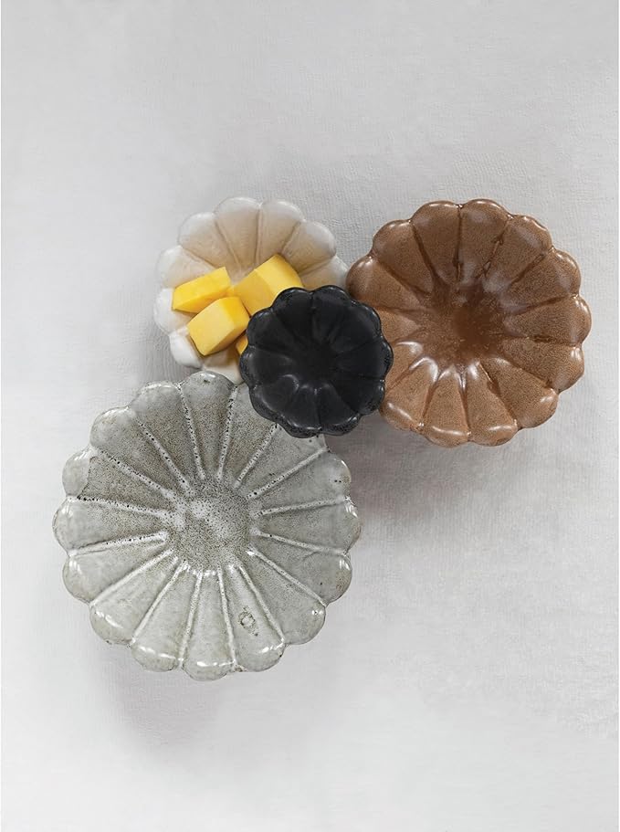 Creative Co-Op Stoneware Flower Bowls, 6" L x 6" W x 3" H, Multicolor