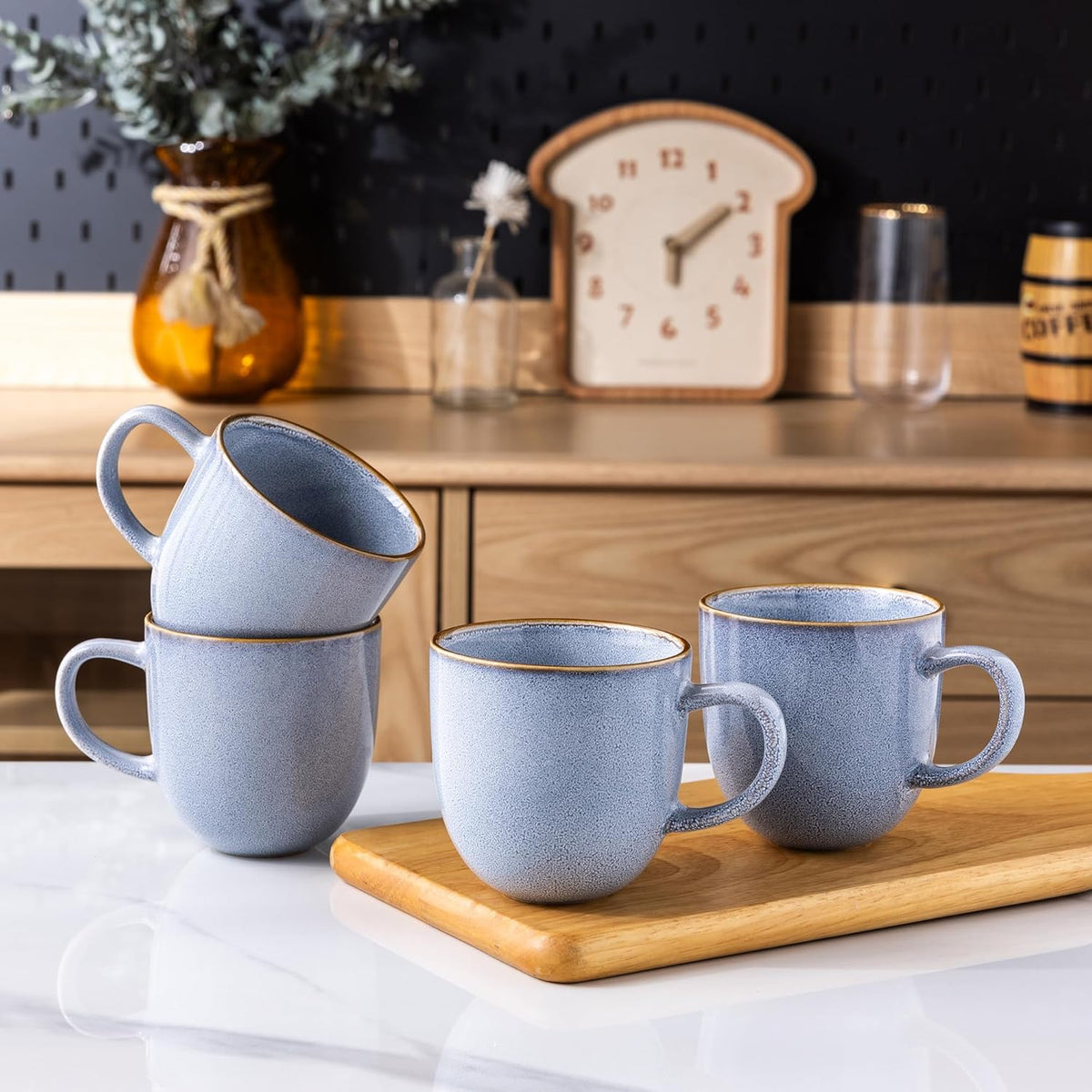 AmorArc 12oz Coffee Mugs, Ceramic Coffee Mugs set of 6 for Man, Woman, Dad, Mom, Modern Coffee Mugs with handle for Latte/Cappuccino/Milk/Cocoa. Dishwasher&Microwave Safe, Blue-Reactive Glaze
