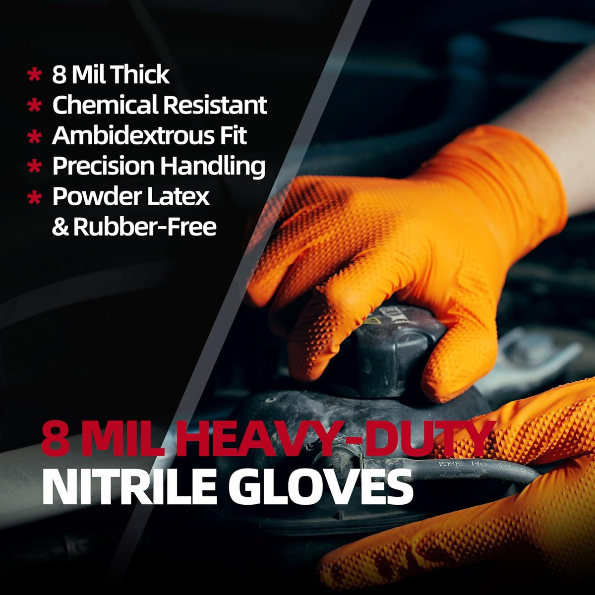 Jointown Basic Heavy Duty Nitrile Gloves, Mechanic Gloves 8 Mil Nitrile Disposable, with Raised Diamond Texture, Case of 500, Orange, XLarge