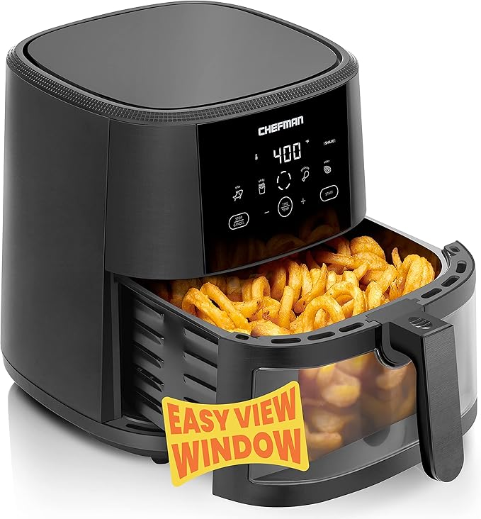 Chefman TurboTouch Easy View Air Fryer, The Most Convenient And Healthy Way To Cook Oil-Free, Watch Food Cook To Crispy And Low-Calorie Finish Through Convenient Window, 8 Qt