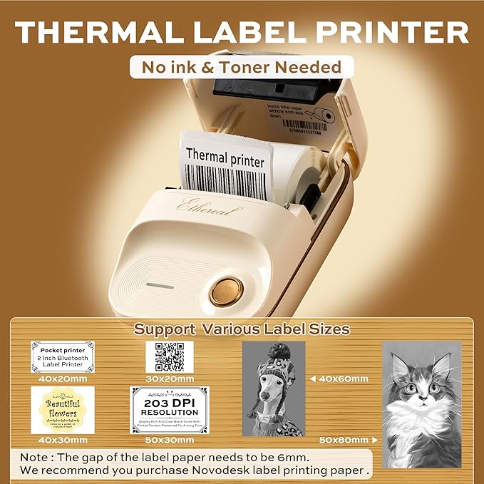 2 Inch Bluetooth Thermal Label Maker Machine - Inkless Portable Label Printer w/ App | 50x30mm Adhesive Labels for Jar, Price, Address & Mailing | Home, Kitchen, Office, School Organization (White)