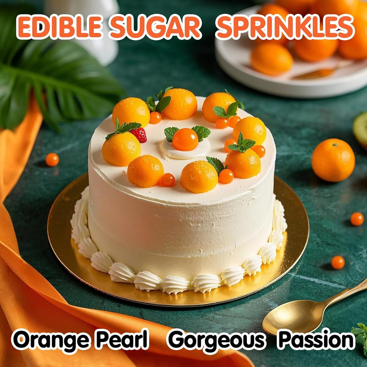 Orange Sprinkles,Edible Pearl Sugar Sprinkles,Mix Size,130g/4.58oz,Baking Edible Cake Decorations,Pastel Decorating,Cupcake Toppers,Cookie Decorating Donuts Ice Cream Toppings,Wedding Party Valentines Christmas Supplies