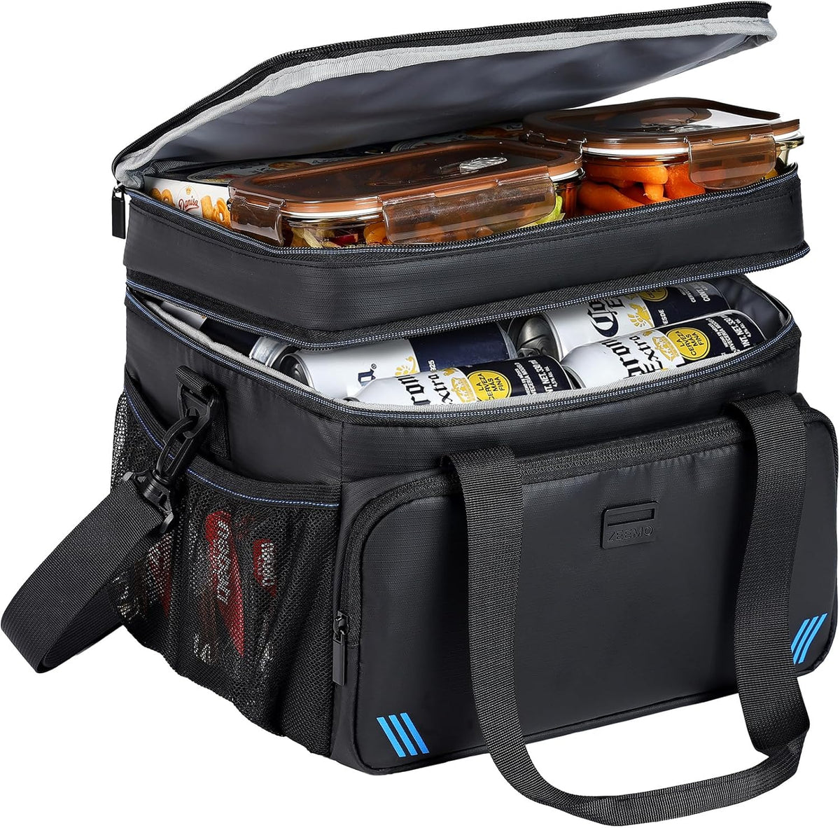 ZEEMO Soft Cooler Bag, Insulated Lunch Box, 19 L Ice Chest, Double Leakproof Layers, Waterproof and Collapsible Case for Work Outdoor Trip, Black