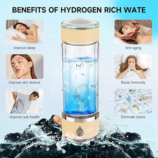Hydrohealth Hydroh Hydrogen Water Bottle Generator, Portable and Rechargeable Hydro Health Hydrogen Water Bottle Glass with SPE Pem Technology,3 Min 4100 PPB Pure Hydrogen Rich Concentration