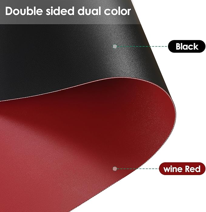 Leather Table Cover,1.8mm Thick,24x48 Inch Desk Cover,Large Desk Mat,Table Protector,Table Cover Protector,Craft Mats to Protect Table(Black+Wine Red,24x48)