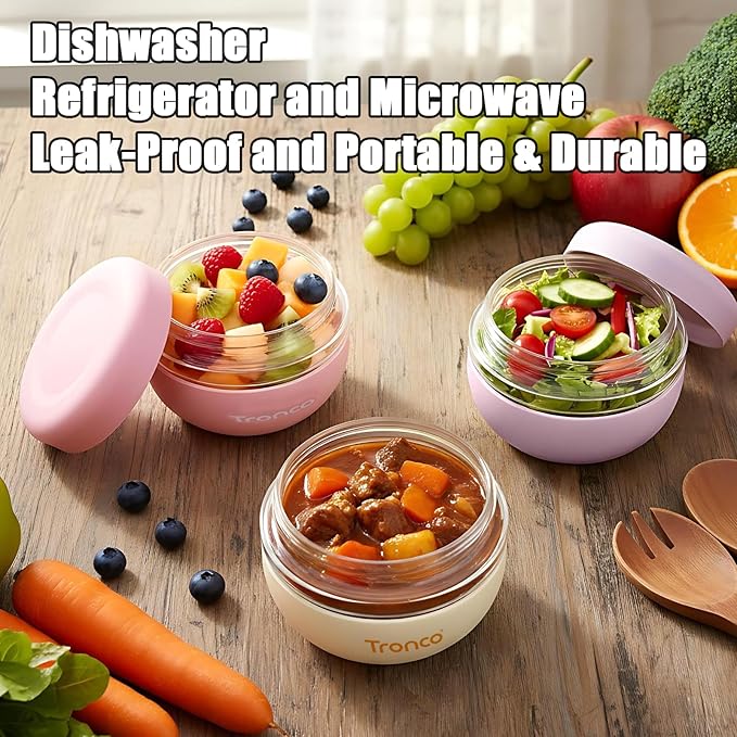 Tronco 16 oz Glass Food Storage Containers with Lids, Airtight, Leak & Spill Proof Glass Lunch Bowls for Meal Prep, Salad, Yogurt, Soup & Stew, Microwave & Dishwasher Safe, BPA-Free, Set of 2