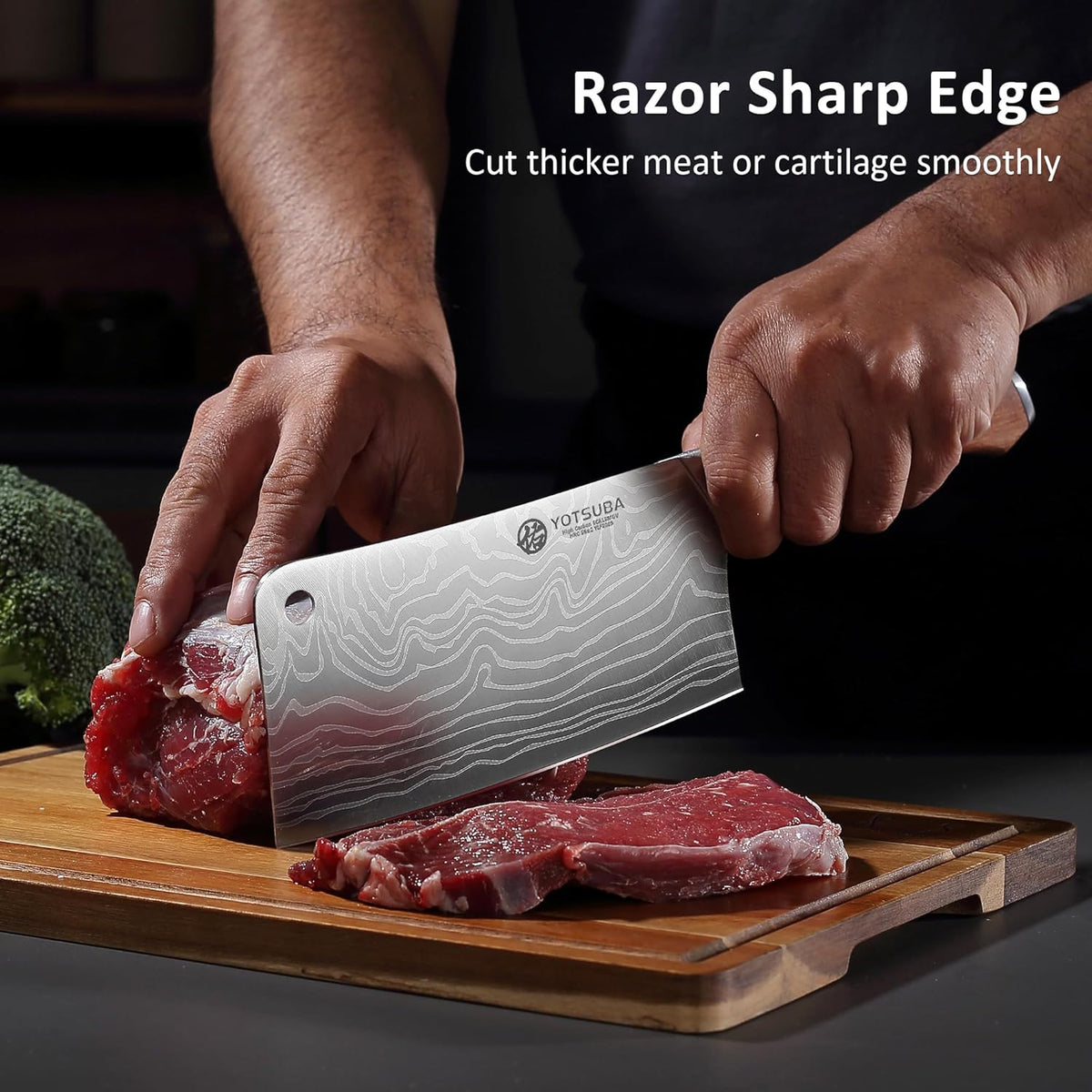 YOTSUBA 7 Inch Cleaver Knife, Ultra Sharp High Carbon Steel Vegetable Meat Cleaver with Ergonomic Rosewood Handle, Professional Butcher Knives for for Home Kitchen and Restaurant with Gift Box