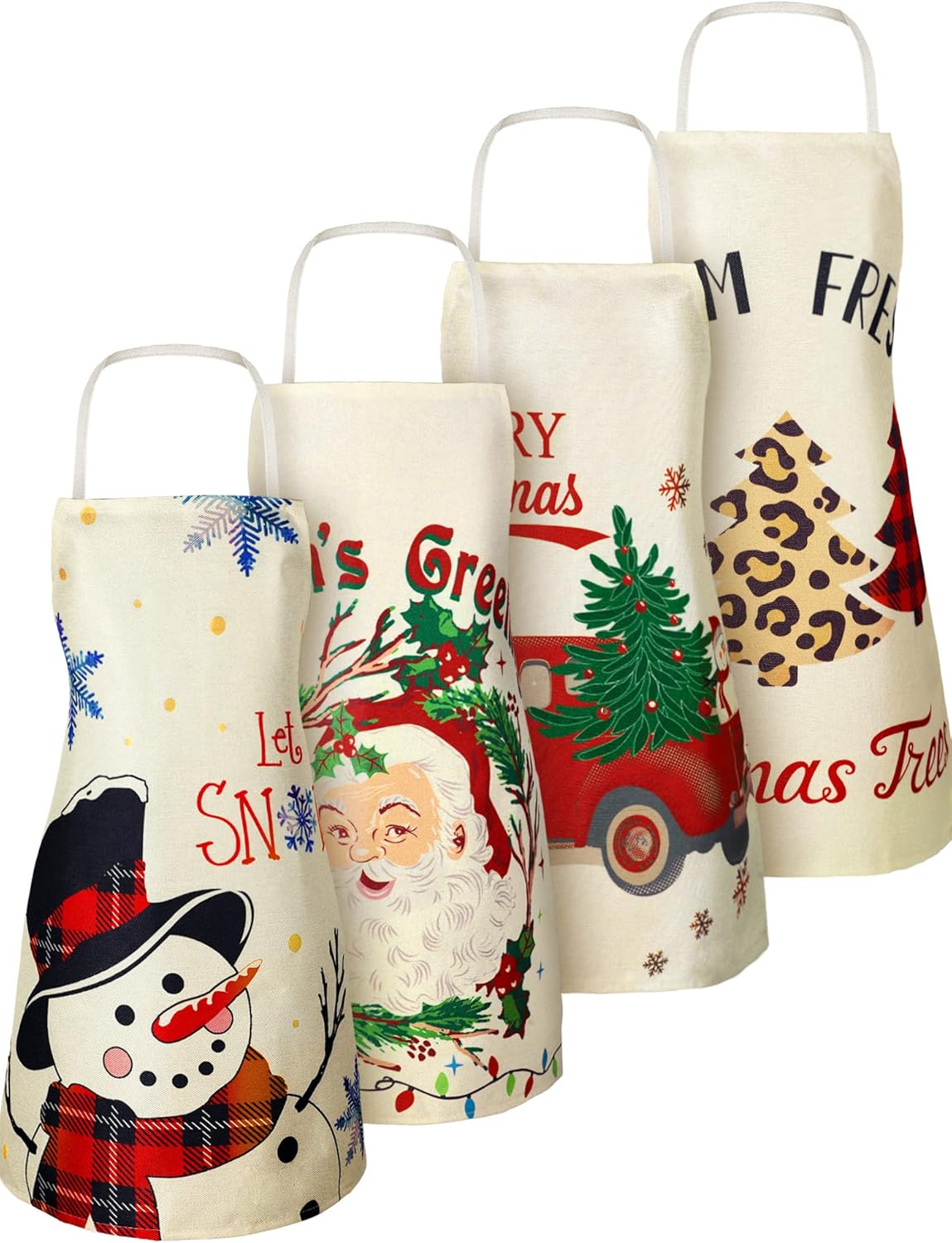 SATINIOR 4 Pcs Christmas Aprons Adjustable Kitchen Cooking Aprons Xmas Buffalo Plaid Merry Christmas BBQ Bib for Adults