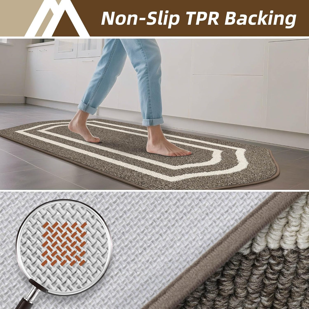 COSY HOMEER Long Kitchen Floor Mats for in Front of Sink Super Absorbent Kitchen Rugs and Mats 24"x59" Non-Skid Kitchen Mat Standing Mat Washable,Polypropylene,Brown,Frame