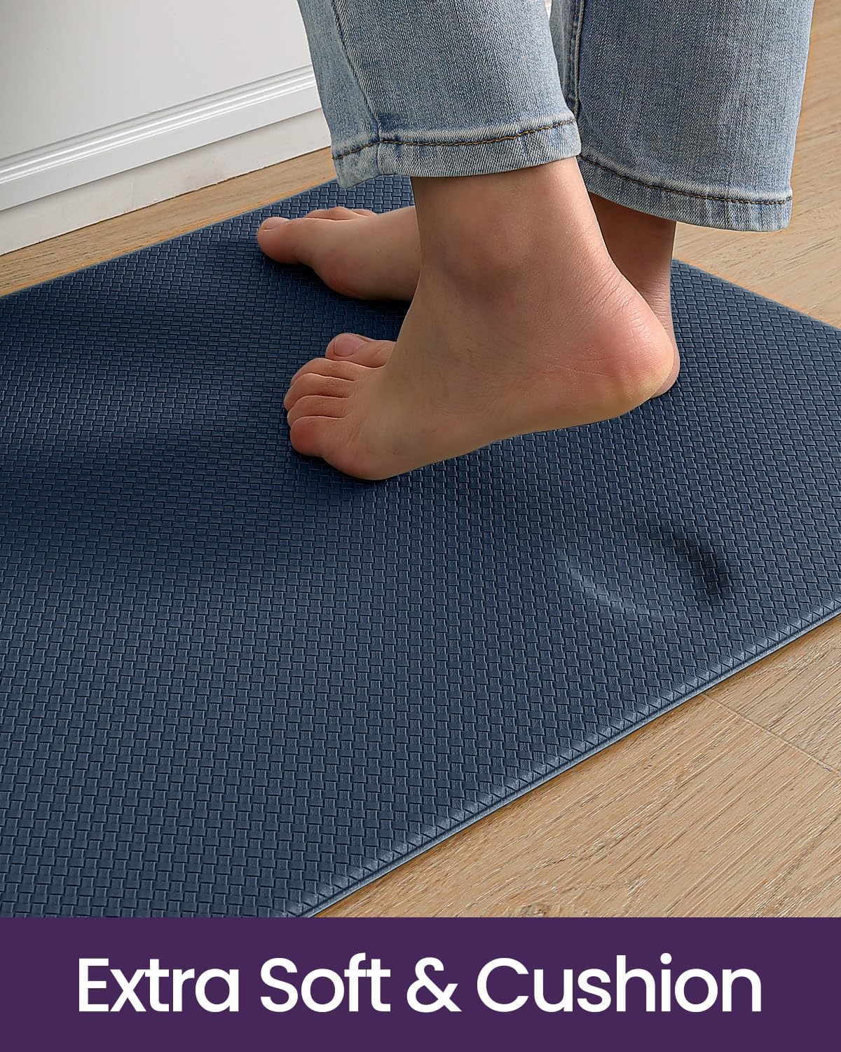 DEXI Kitchen Floor Mats Cushioned Anti Fatigue, 23x86, Large Long Standing Runner Rug Waterproof, Comfort Memory Foam Padded for Front Sink Laundry, Navy