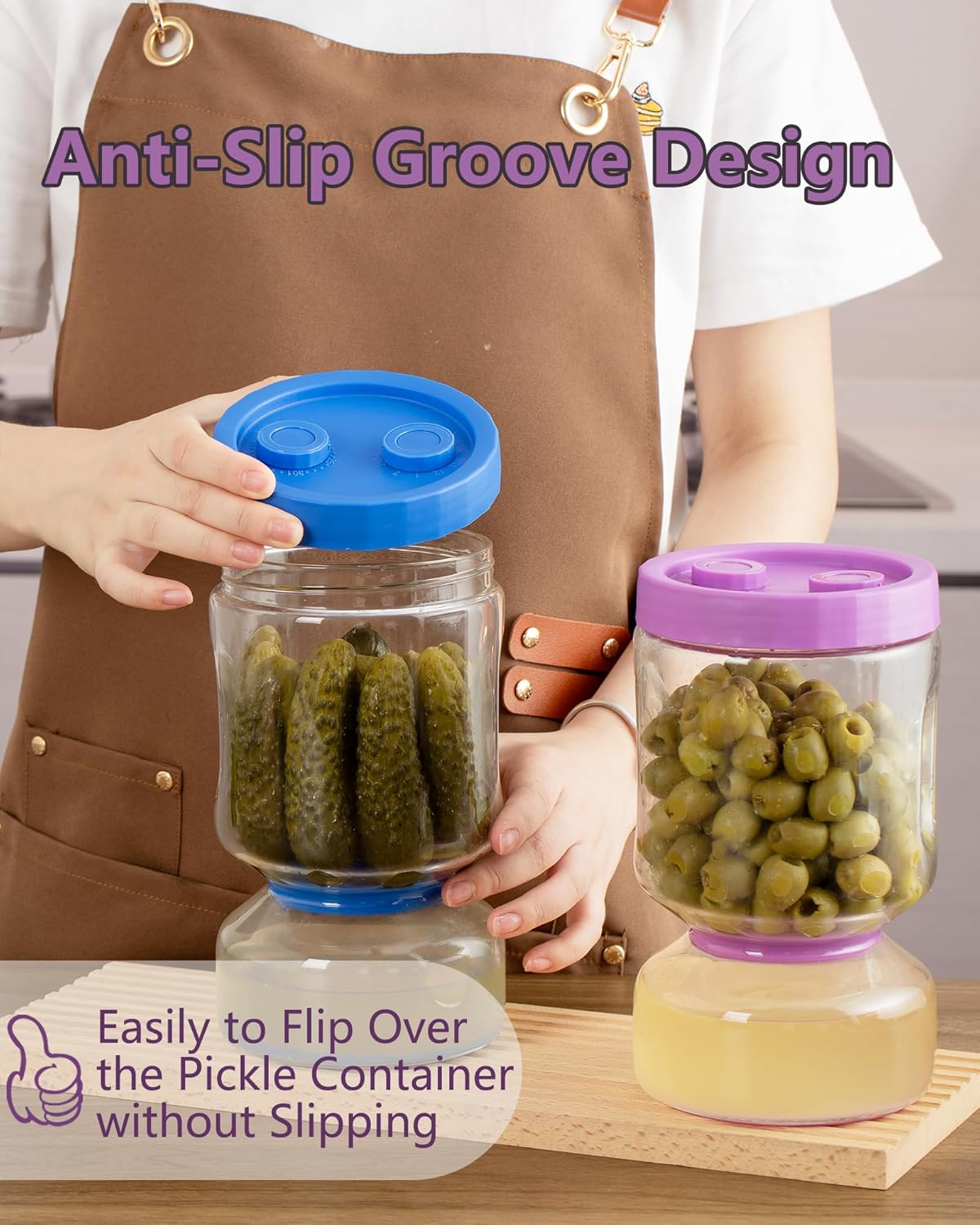 ZENS Pickle Jar with Strainer Flip, 2 Pack 51oz Pickle Container Pickle Juice Separator Hourglass Jar for Olive Keeper, Leakproof Pickle Holder Jars for Pickling Dill Sliced Storage, Gifts for Mom