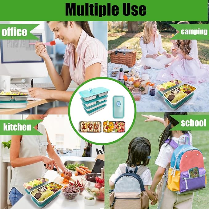 Stainless Steel Snack Containers with Lids - condiment containers with lids, reusable double compartment snack containers, Grab and Go Snack Containers Dishwasher Safe for School, Work, travel
