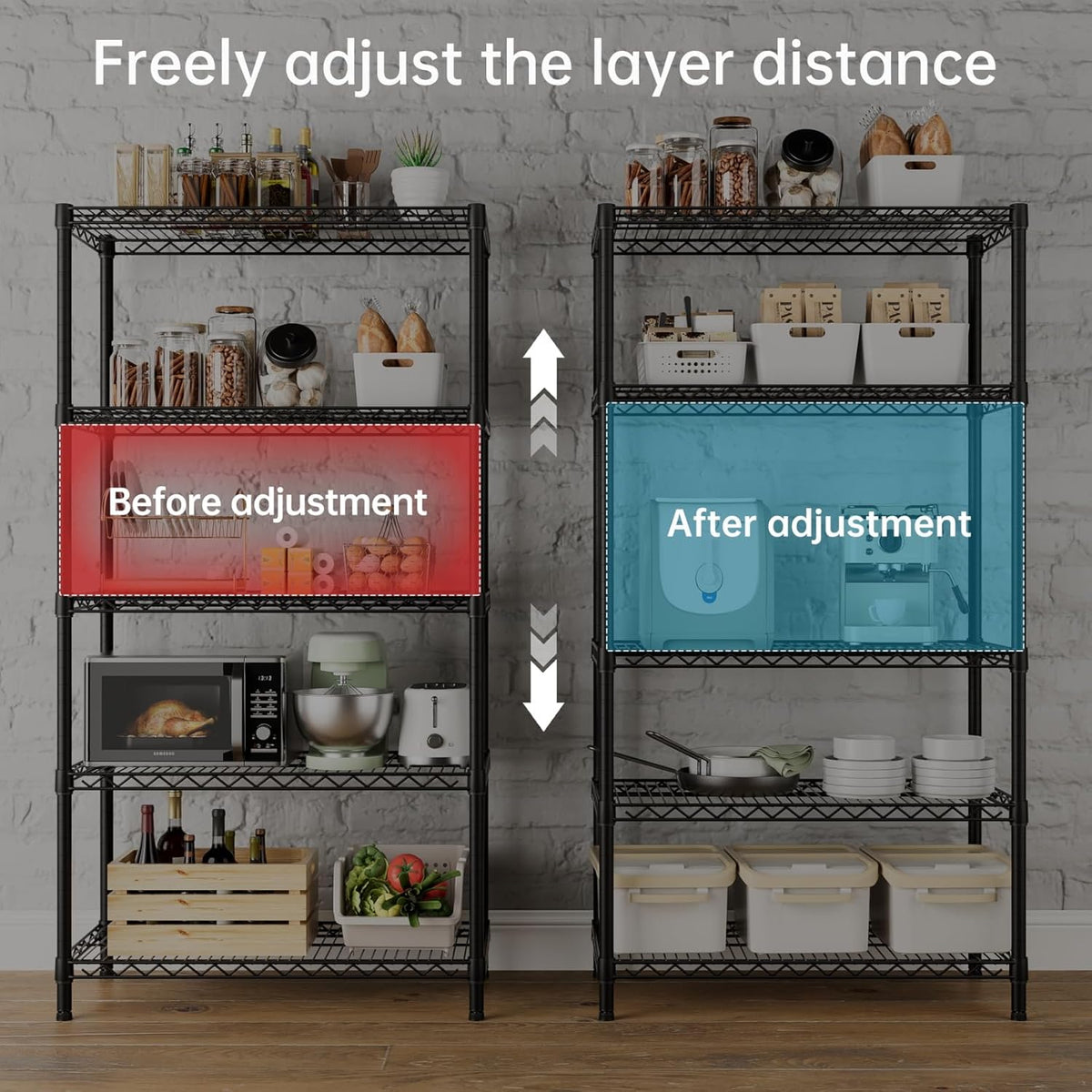 SINGAYE 5 Garage Heavy Duty Shelving Unit Kitchen Pantry Close Home Organizers and Storage Bathroom Shelf Laundry Room Organization Industrial Book Metal Wire Adjustable Shelves