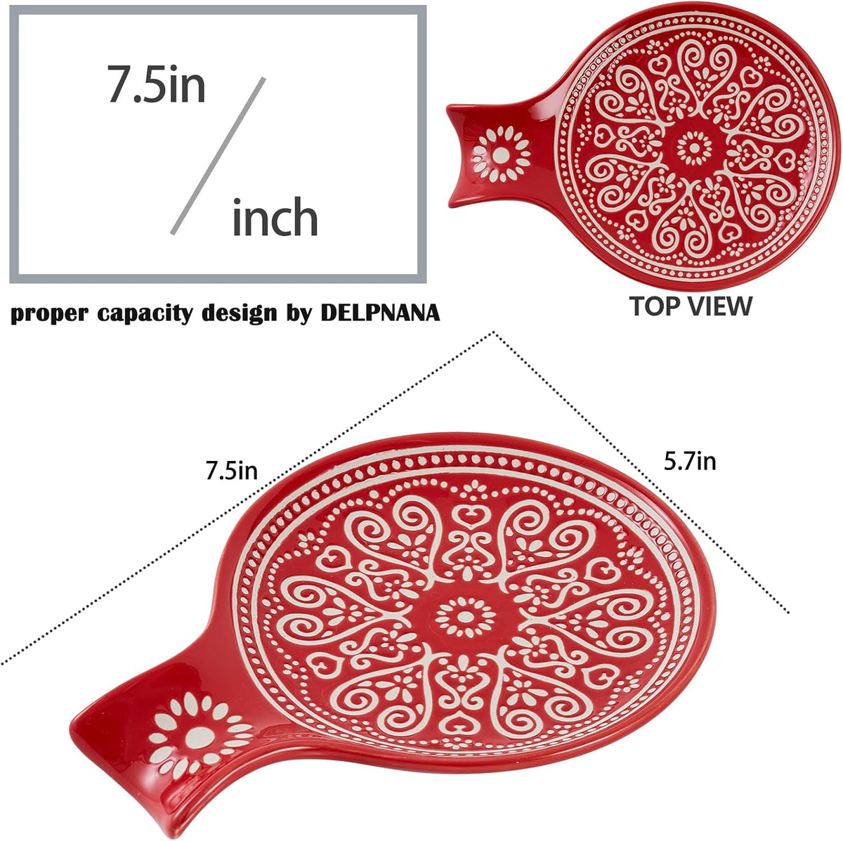 Ceramic Spoon Rest, Cooking Spoon Holder for Kitchen Counter/Stove Top/Dining Table Modern Farmhouse Decorative, Large (Red)