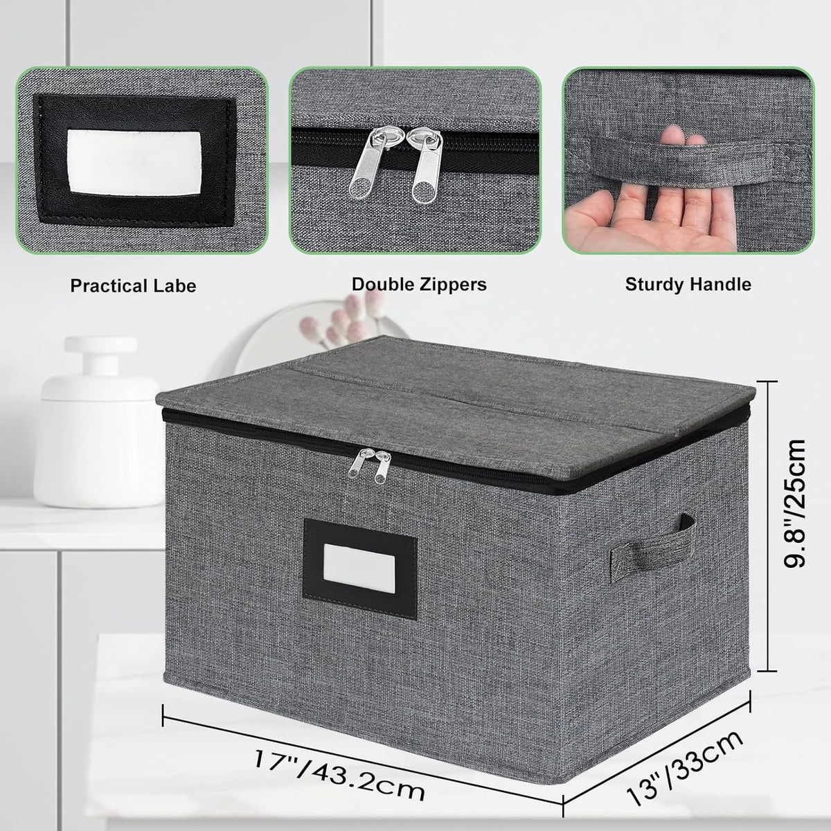Wine Glass Sorage Box, Stemware Storage Cases with dividers, Hard Shell China Storage Containers 12 Cells for long stem, Stackable Crystal Glassware Storage with Label Window, Handles (Dark Grey)