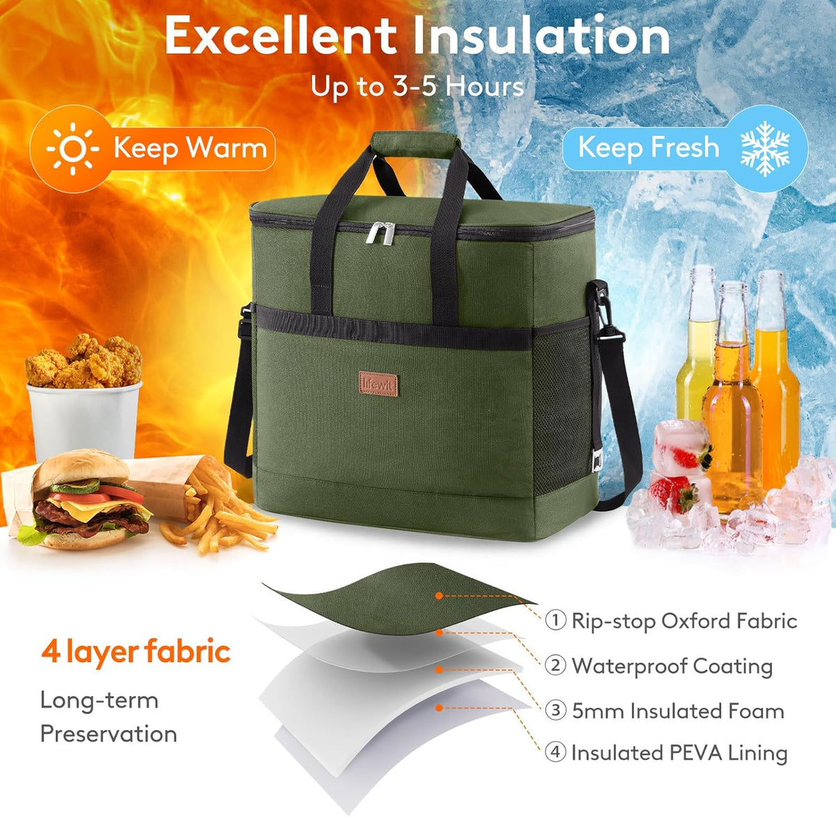 Lifewit Cooler Bag 30/50/60 Cans Collapsible and Insulated Large Lunch Bag Leakproof Soft Cooler Portable Tote for Camping/BBQ/Family Outdoor Activities