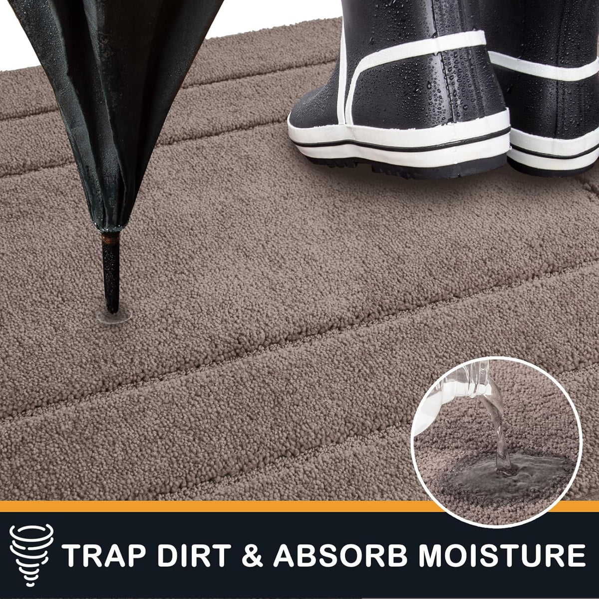 PURRUGS Dirt Trapping Door Mat 24" x 35.5", Non-Slip/Skid Machine Washable Entryway Rug, Dog Doormat, Super Absorbent Welcome Mat for Muddy Wet Shoes and Paws, Grayish Brown