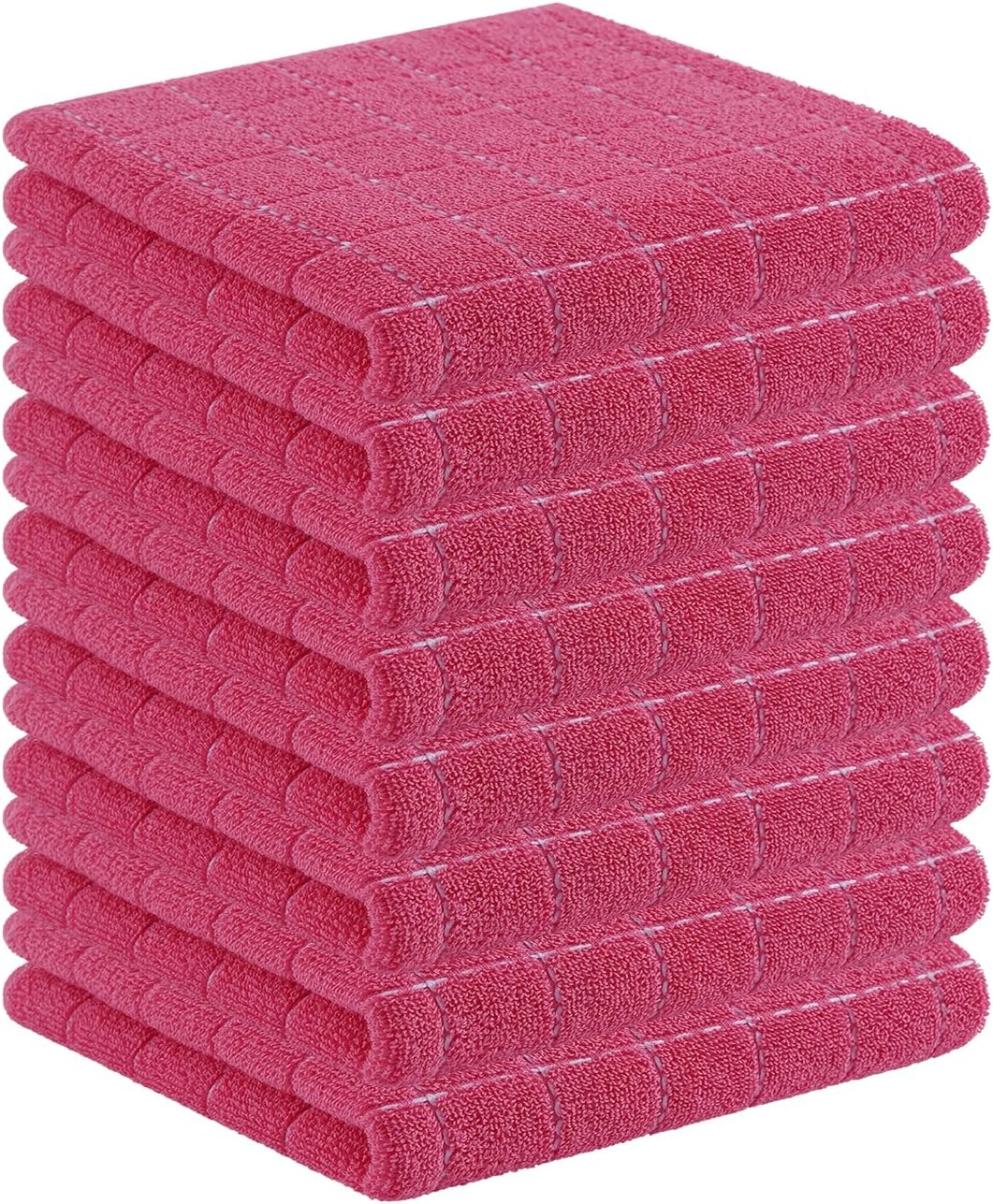 Homaxy 100% Cotton Terry Kitchen Towels(Rose Red, 13 x 28 inches), Checkered Designed, Soft and Super Absorbent Dish Towels, 8 Pack