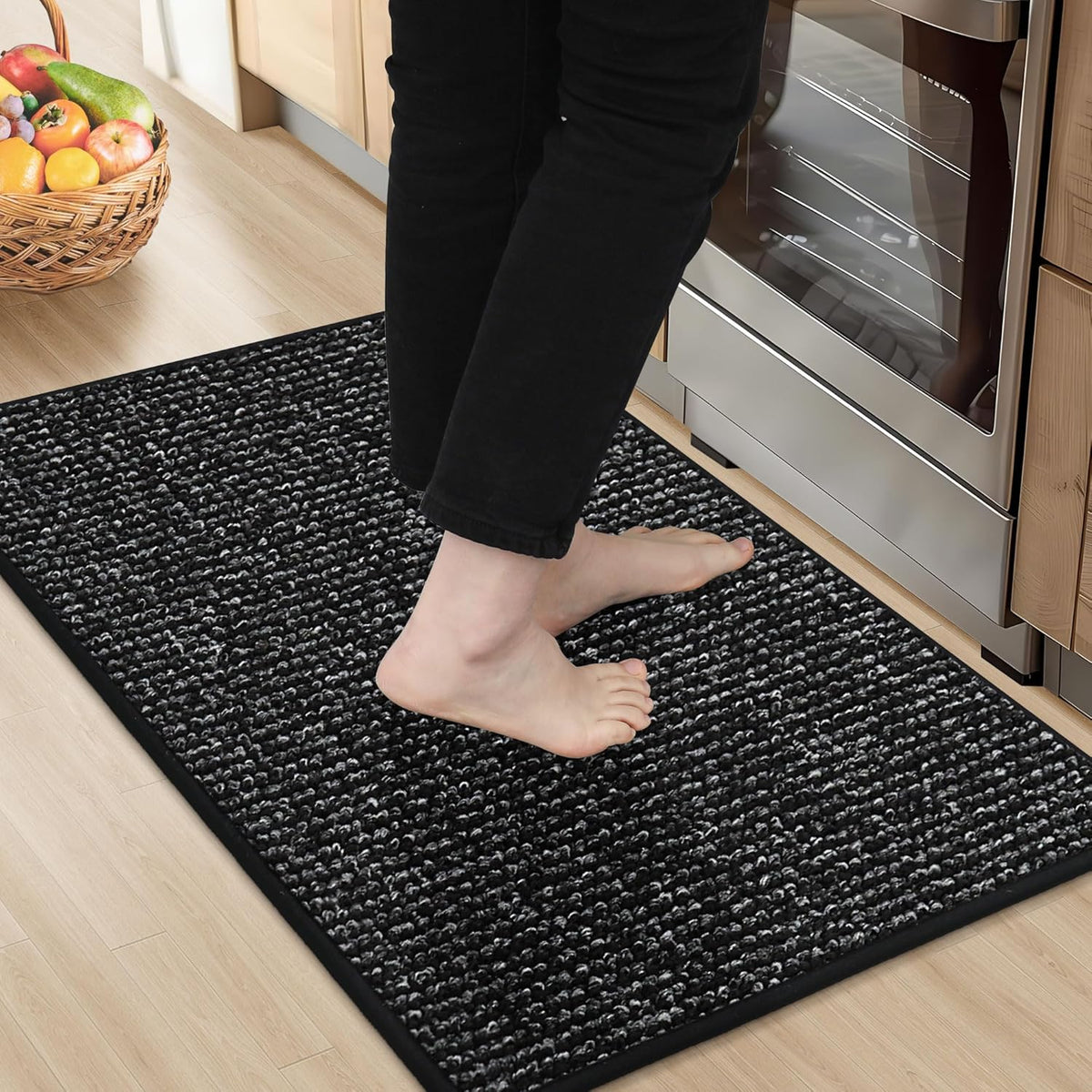 BEQHAUSE Kitchen Rugs 20"x32", Non-Slip Kitchen Mats for Floor, Super Absorbent and Stain Resistant Kitchen Rugs, Machine Washable Rugs for Kitchen, Hallway, Laundry & Sink, Black