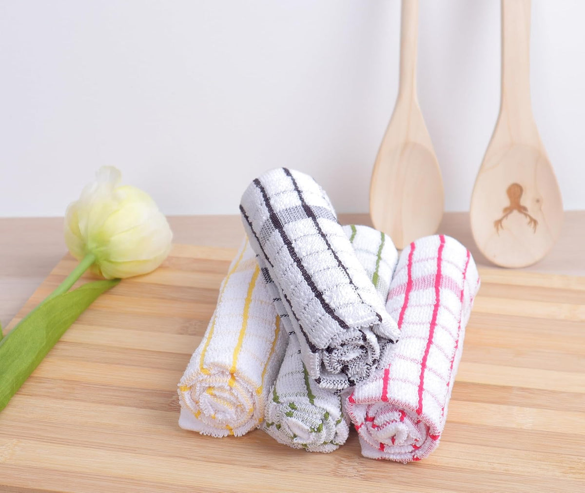 AMOUR INFINI Kitchen Dish Cloths Set of 8 - Ultra Soft, Highly Absorbent, Quick-Drying Terry Cotton Dishcloths 12"x12" Inch Wash & Cleaning Cloths for Kitchen & Dishwashing (Assorted)