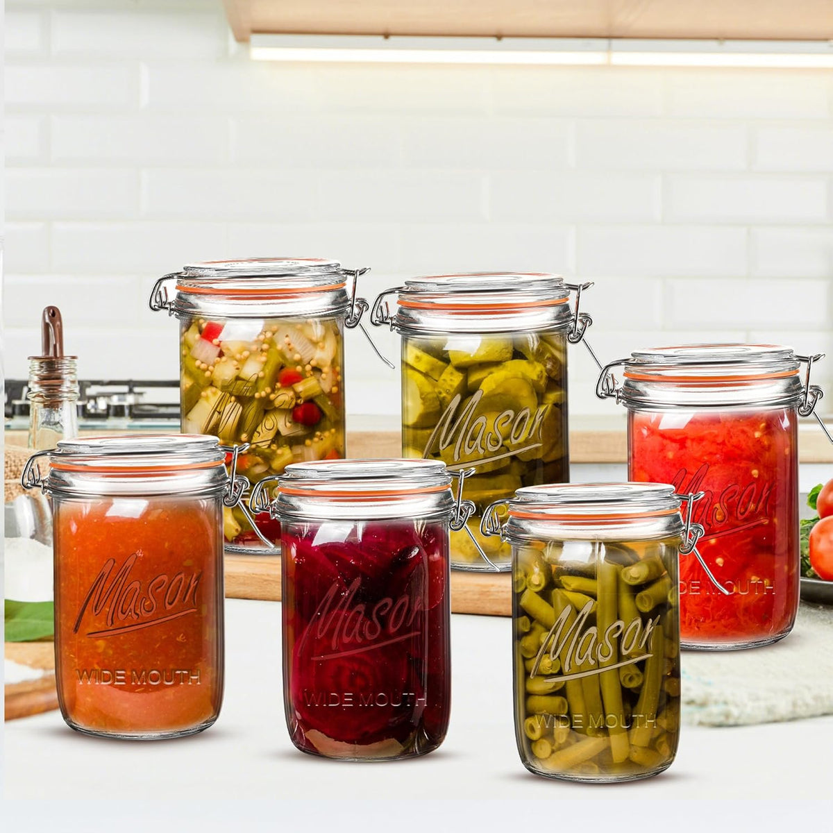 24oz Wide Mouth Mason Jars – 6 Pack Glass Jars with Airtight Lids for Canning, Pickling, Meal Prep, Jam, Jelly, Overnight Oats & DIY Projects