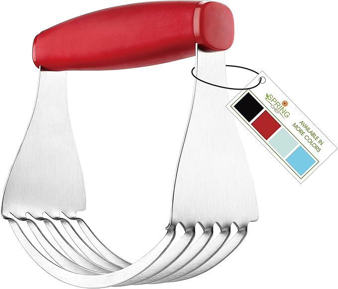Spring Chef Red XL Size Dough Blender Tool For Baking, Heavy Duty Pastry Blender Tool for Easy Mixing, Stainless Steel Pastry Cutter with Sharp Blades, Dishwasher Safe Dough Mixer
