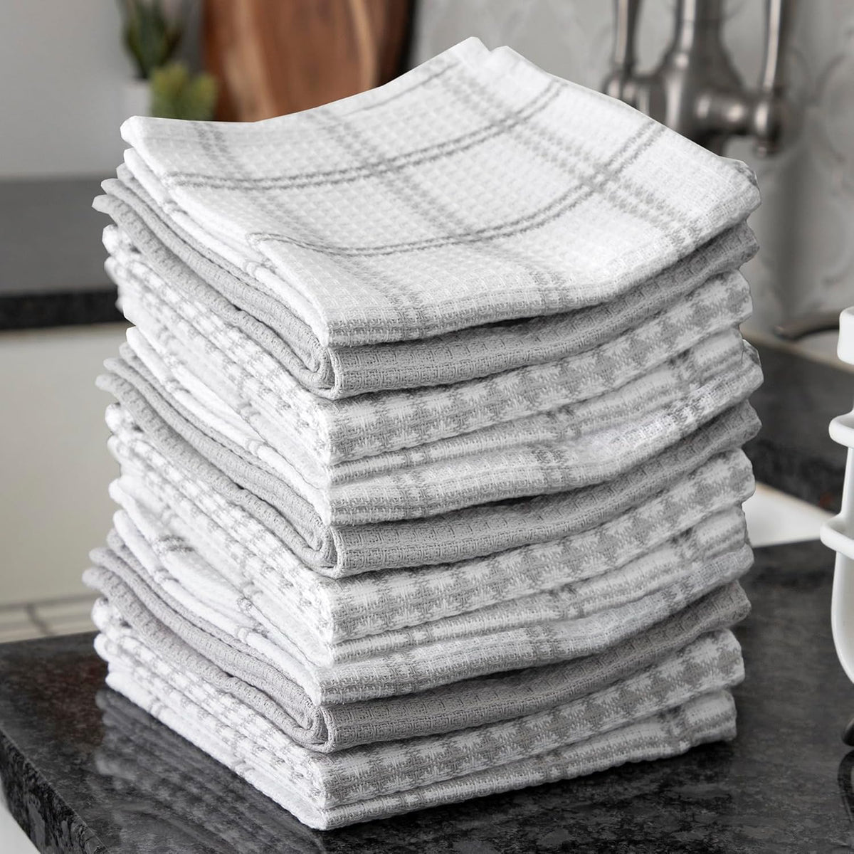T-fal Premium Waffle Dish Cloths: Highly Absorbent, Super Soft Long Lasting - 100% Cotton, 12"x13" Towel for Cleaning & Drying, (12-Pack), Gray