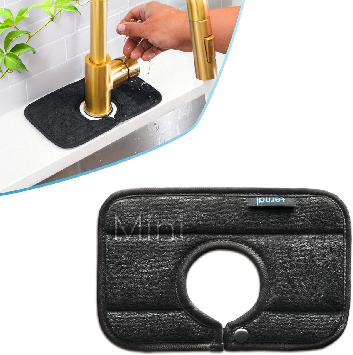 The Original Ternal Sinkmat Drip Catcher & Splash Guard, Faucet Mat for Sinks – Absorbent Microfiber, Machine Washable Counter Protector & Drying Mat for Kitchen, Bathroom or RV [Black, Mini, 1 Pack]