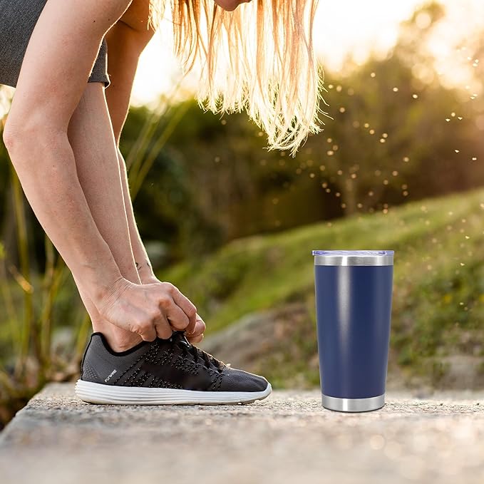 20 oz Tumbler Coffee Travel Tumblers Bulk with Lid Stainless Steel Double Wall Vacuum Insulated Mug Powder Coated Cups fit Car Cupholder for Hot and Cold - Navy, 12Pack