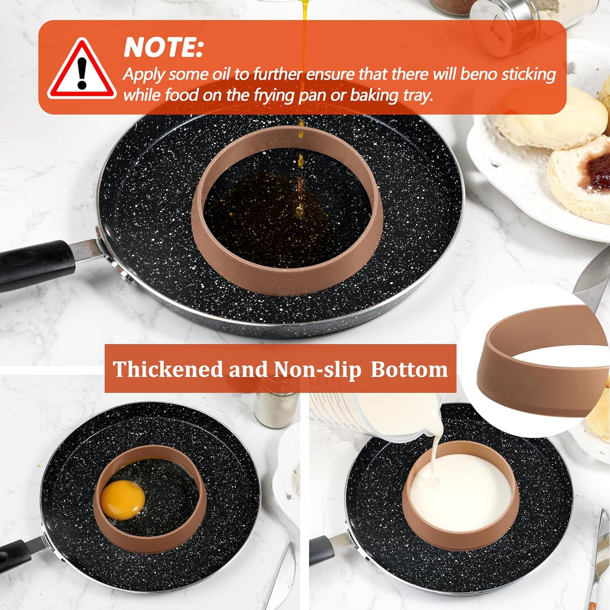 Koluti 6Pcs Nonstick Silicone English Muffin Rings, 4 Inch Cooker Round Mold for Cookie Crumpet Cake Pancake Pastry Baking, Durable Circle Cooking Egg Patty Omelette Frying Ring, BPA Free and 2 Colors
