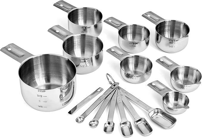 Hudson Essentials Stainless Steel Measuring Cups and Spoons Set (15 Piece Set)