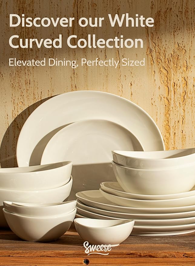 Sweese 18 oz Medium White Porcelain Bowls - Set of 6 Cereal, Soup, Rice & Salad Bowls, Ceramic Serving Bowls for Everyday Use